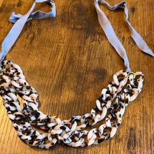 Chunky Tortoiseshell Chain Necklace with Ribbon